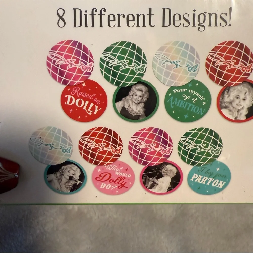 NEW Dolly Parton 4in Diameter Double-Sided Assorted Designs 8pc Coaster‎ Set